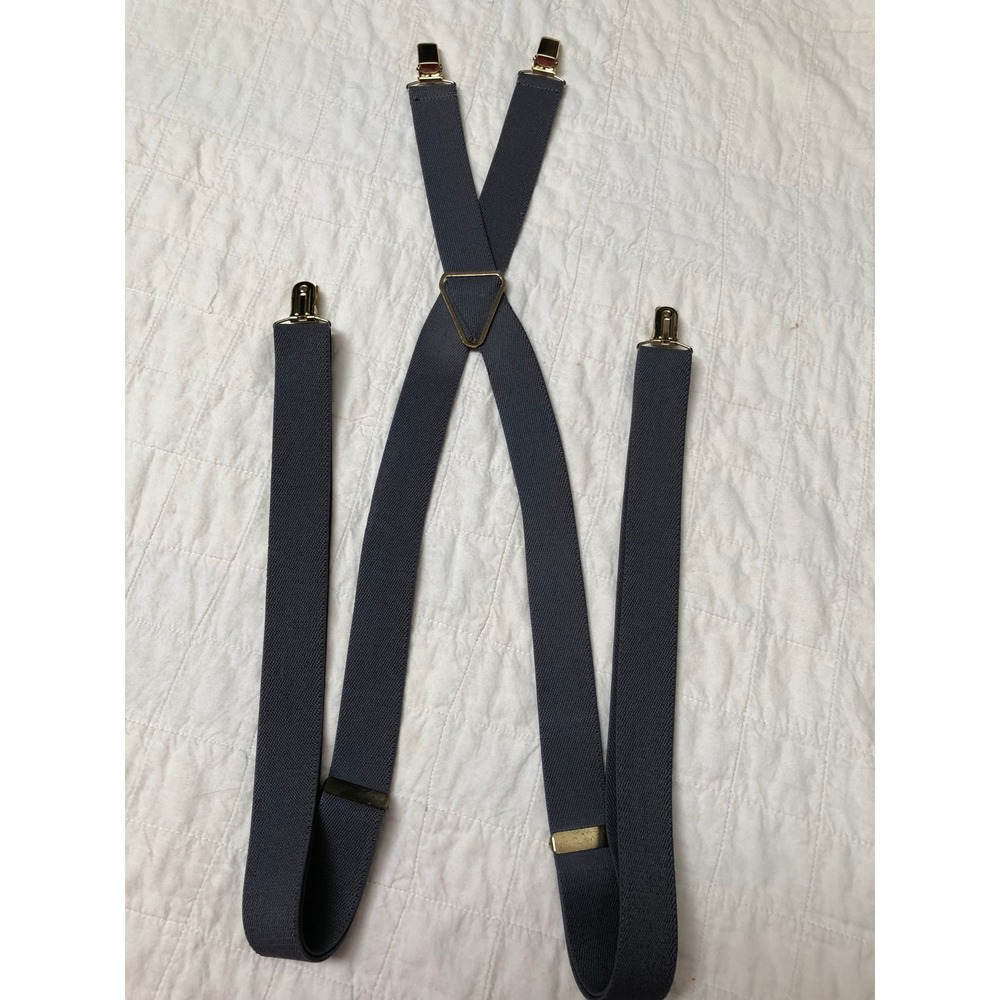 Vintage Gray Clip-On Suspenders Gold Hardware No-Slip Plastic Teeth